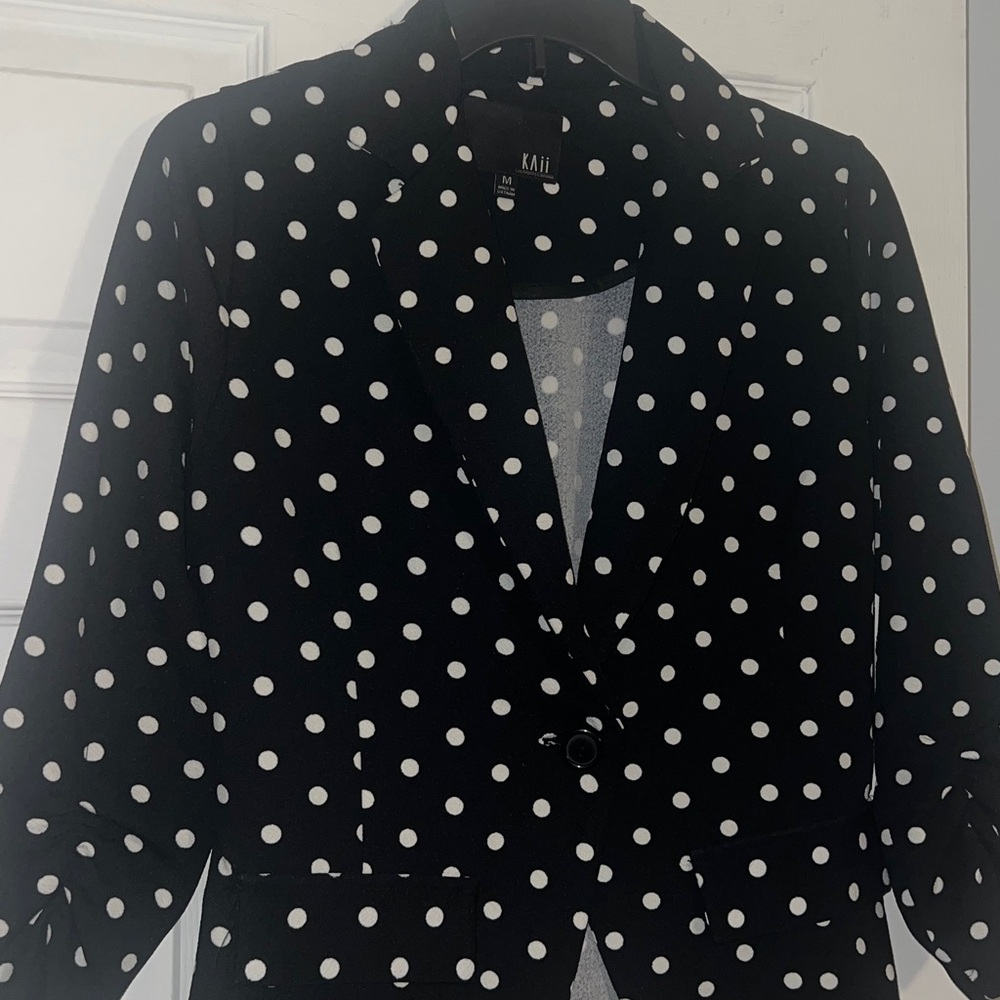 Kaii Black Polka Dot Tailored Design Ruched Sleeve Blazer NWT - Picture 6 of 16